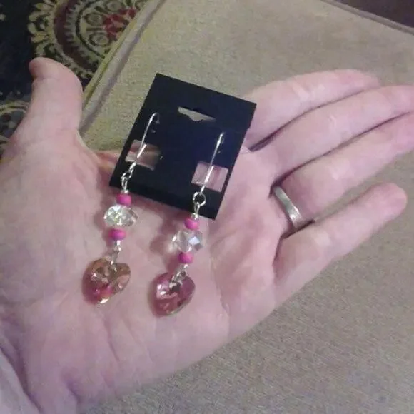 Perfect Pink Prism Earrings crystal silver dangle - Picture 2 of 2
